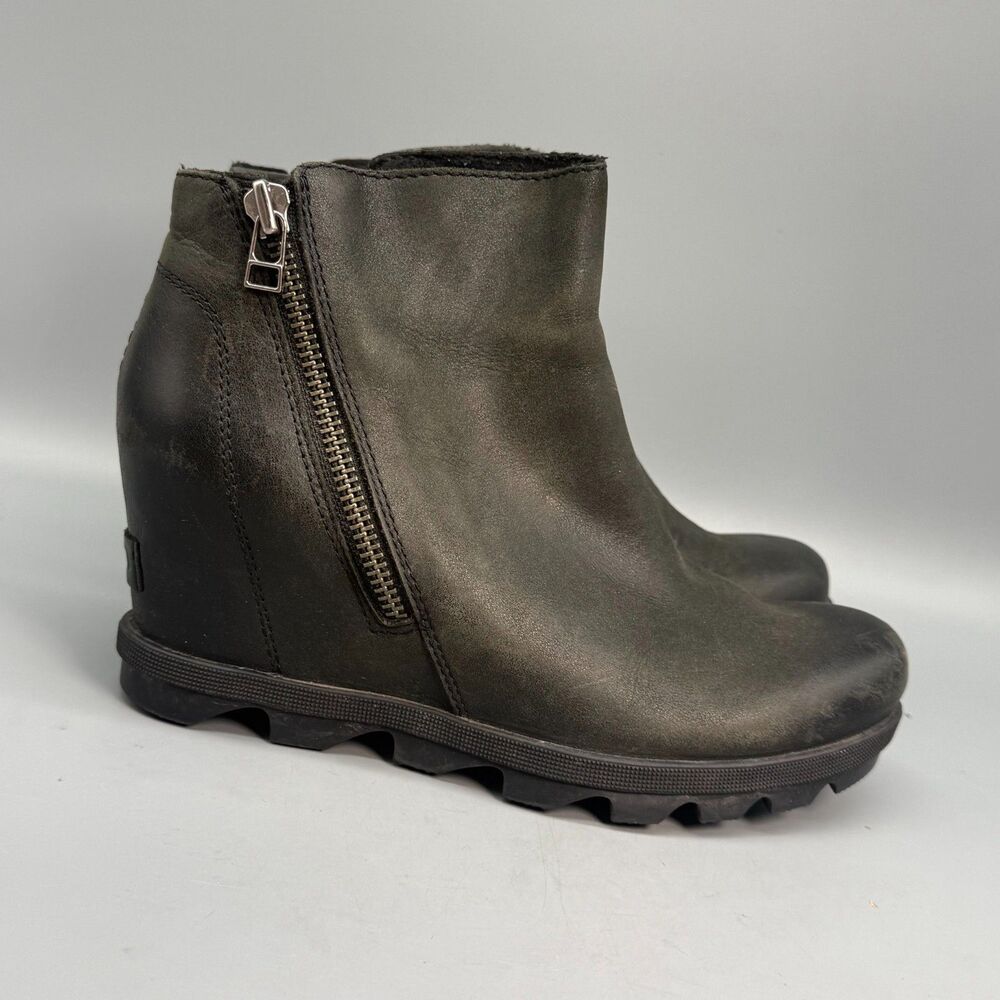 Sorel Joan Of Arctic Wedge II Womens 8.5 Black Side Zip Ankle Bootie Boots Shoe